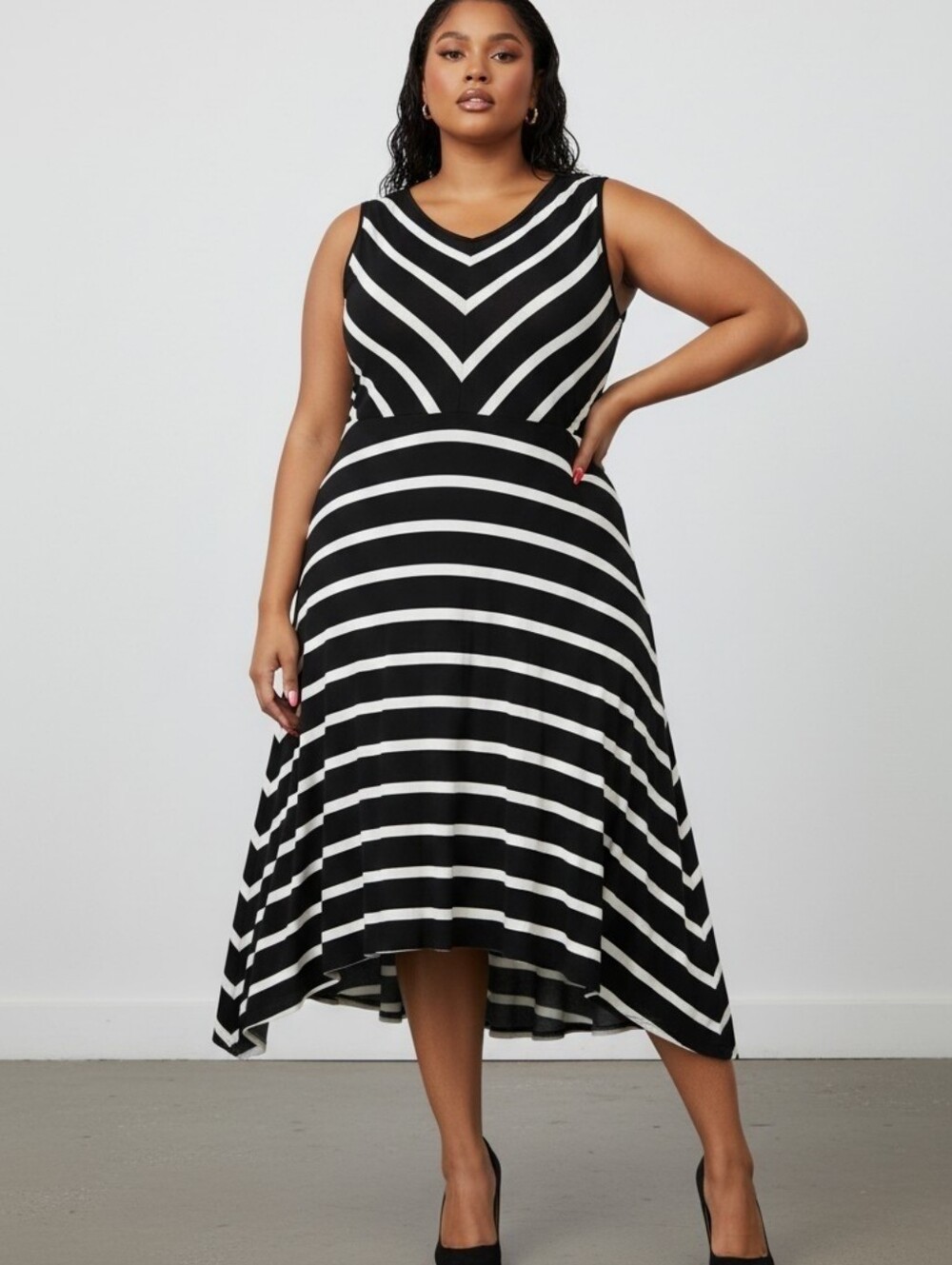 Lane Bryant Black & Cream Chevron Stripe Dress – Size 26/28